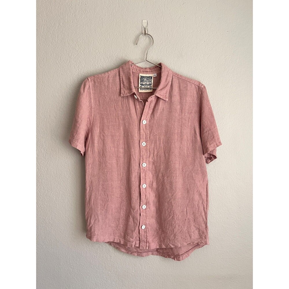 Jungmaven Men's Agenta Hemp Button Up Shirt in Pink Size SMALL